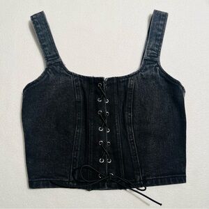 Wild Fable Black Denim Lace Up Corset Top